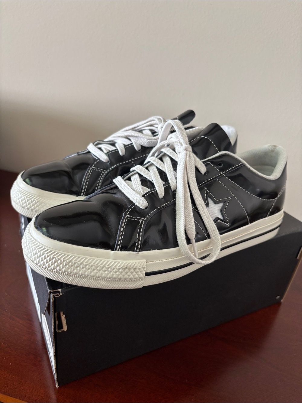Converse women’s One Star Ox patent leather black unisex sneakers sz.7.5 - Picture 5 of 16